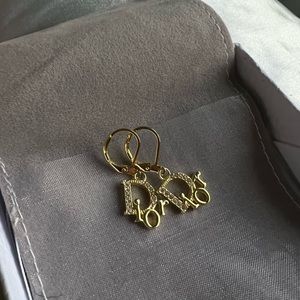 Christian Dior Logo Crystal Embellished Earrings